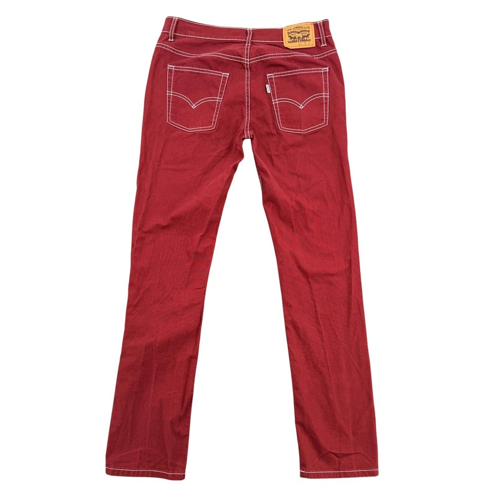 Levis 511 Slim Jeans Burgundy Red White Contrast Stitch Womens 30x30 Casual